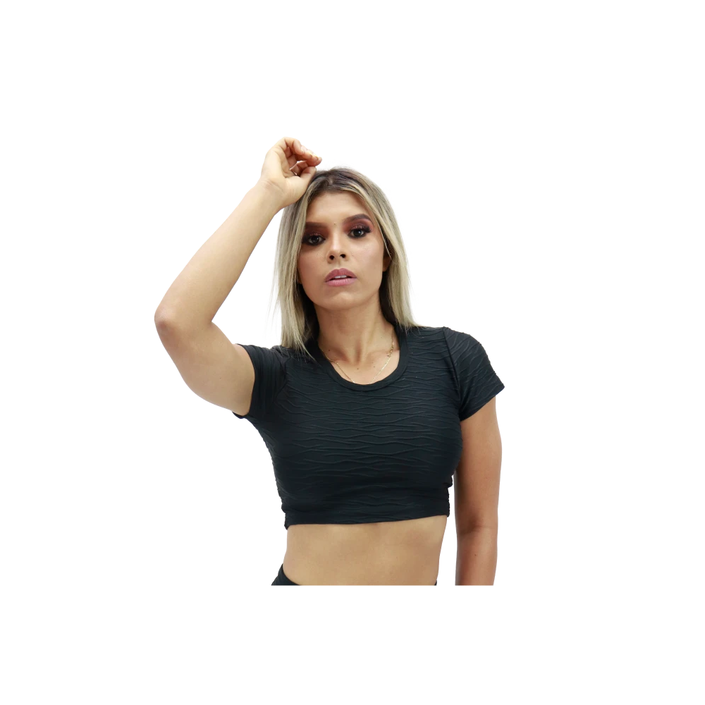 Crop top texturizado con mangas