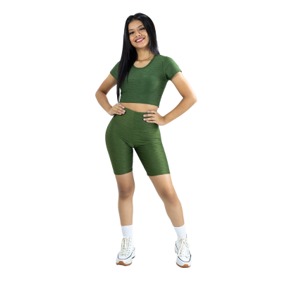 Set Texturizado Crop Top + Biker con Push up