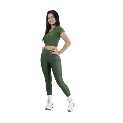 Leggin Texturizado Control de Abdomen Con Push Up + Crop Top
