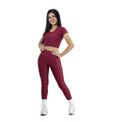 Leggin Texturizado Control de Abdomen Con Push Up + Crop Top